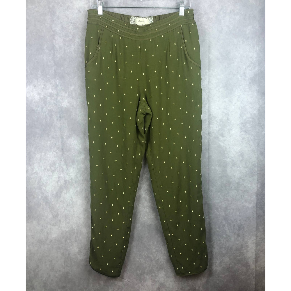 Anthropologie Elevenses Pants Womens 6 Goldform Embroidered Pull On Satin Trim‎